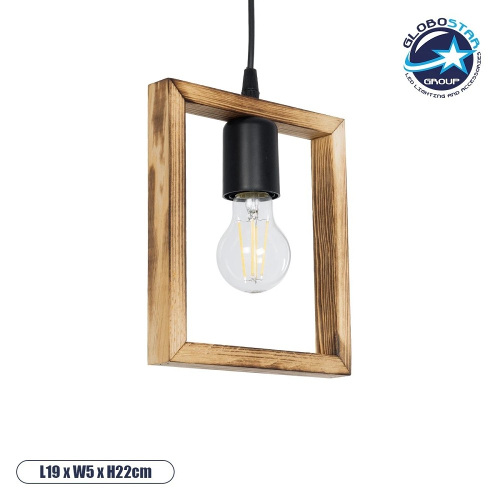 GLOBOSTAR® EDISON 203-0020 Vintage Κρεμαστό Φωτιστικό Οροφής με Ντουί 1 x E27 AC 220-240V IP20 - Μπεζ & Μαύρο - Μ19 x Π5 x Υ22cm